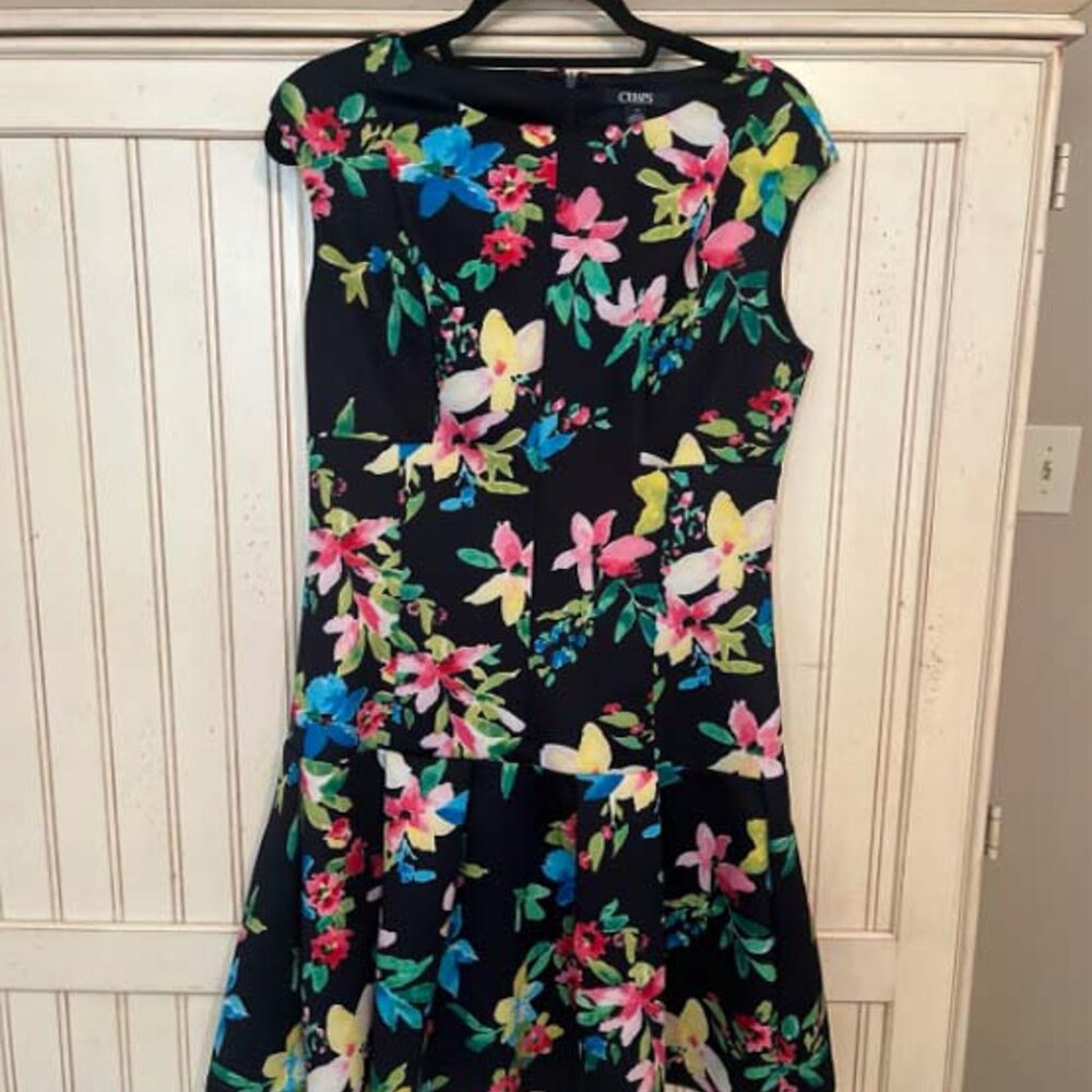 CHAPS Black Floral Fit & Flare Dress